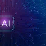 Artificial intelligence chip with digital data connections symbolizing Edge AI and local machine learning on devices.