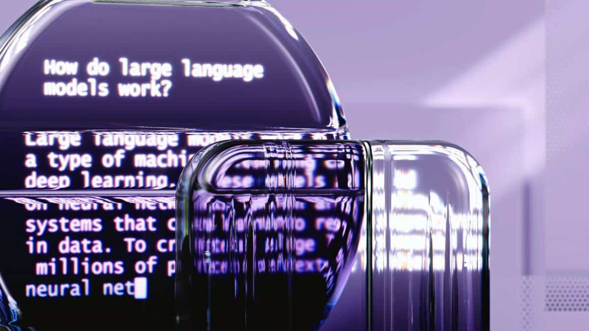Abstrakcyjna wizualizacja dużych modeli językowych i danych AI – symbol analizy wydajności chatbotów opartych na sztucznej inteligencji.